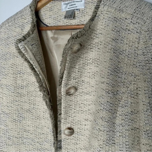 Helene Berman London Cream Tweed Fringe Blazer Size Medium - Picture 8 of 13
